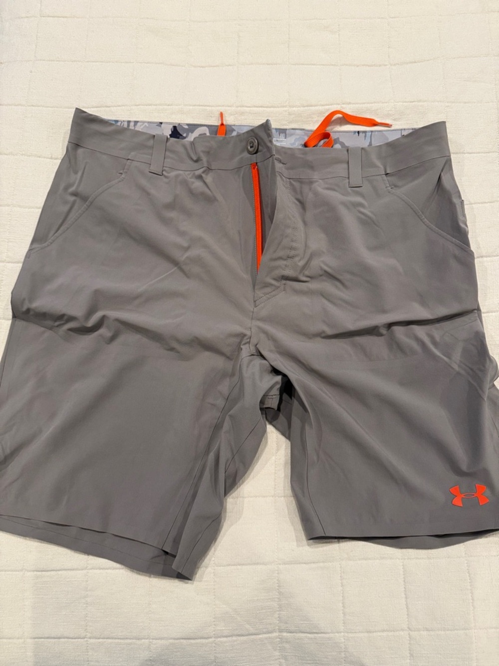 Under Armour Men’s Gray Athletic Shorts with Orange Accents